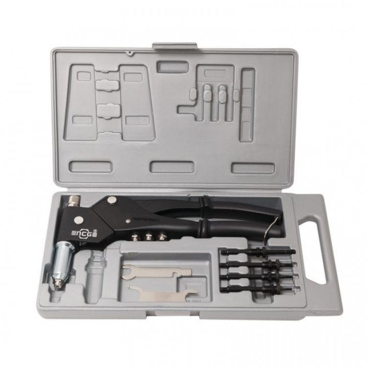 Заклепочник механический 2в1 с поворотной головой 360° "Profi", Taiwan (L-285мм, заклепки 2.4-4.8мм, резьбовые заклепки М3-М6), в кейсе