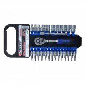 Набор головок и бит с трещоткой 28пр. 1/4" (4-14мм; Torx:T10-T30; Hex:3-6мм;SL:4,5.5,7мм; PH1,2),в пластиковом держателе