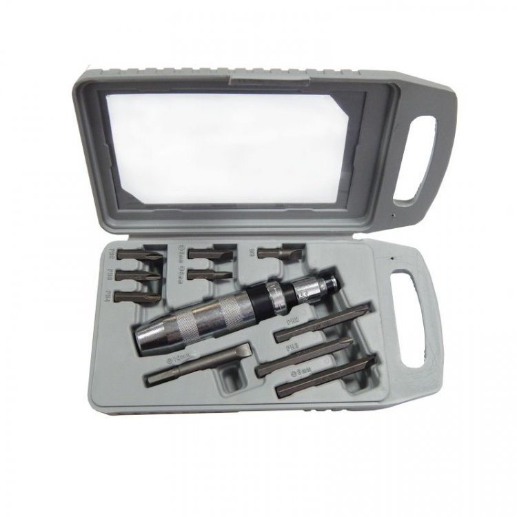 Отвертка ударная с набором бит 12пр. (SL: 6мм, 8мм, 10мм - L36мм; SL: 8мм, 10мм - L80мм;PH: 2,3,4 - L36мм; PH: 2,3 - L80мм)