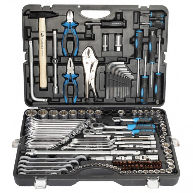 Набор инструментов 142+6пр. 1/4" 3/8" 1/2" (6-гран.)(4-36мм; 27,30,32,36-12гр.)+(ключи трещоточные:8х10,12х13,14х15,16х17,18х19мм, бокорезы-7")
