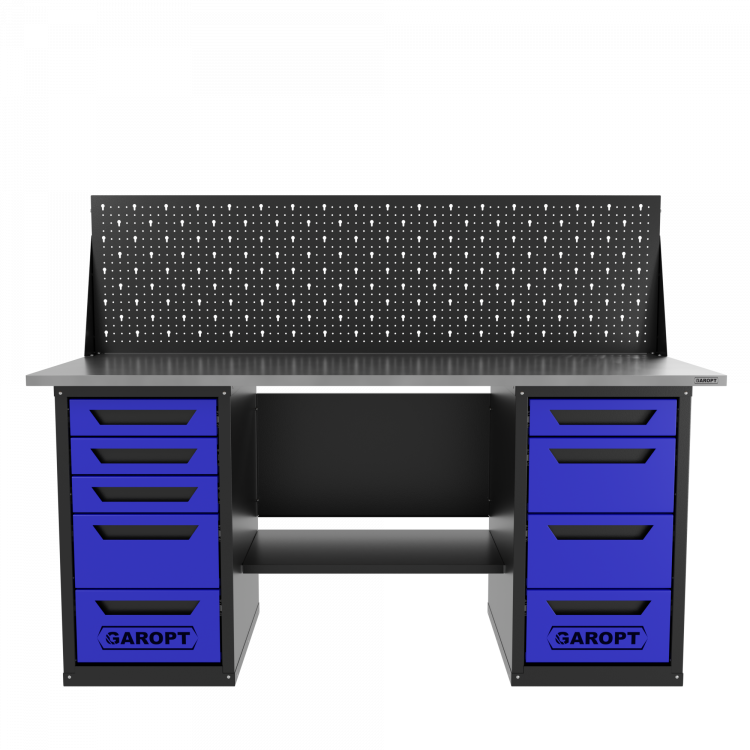 Верстак двухтумбовый 4 ящиков /5 ящиков с экраном 1800*700 синий GAROPT, GT1800Y4Y5PP.blue