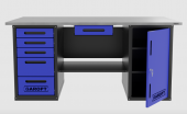 Верстак с ящиком двухтумбовый дверь/5 ящиков, синий 1800*700 Garopt, GT1800DY1Y5.blue