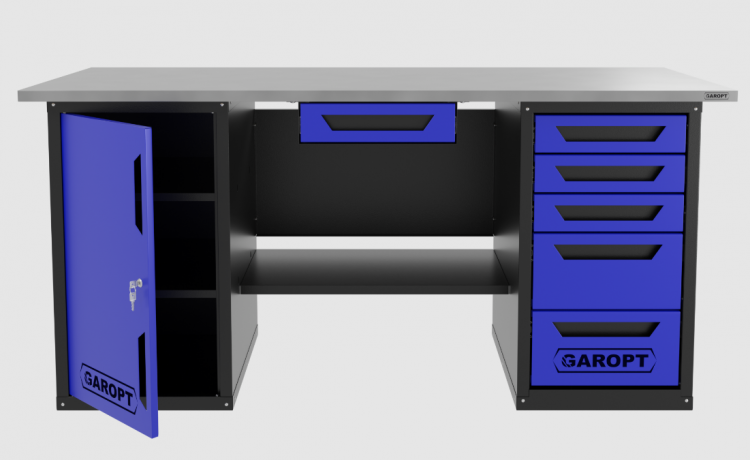 Верстак с ящиком двухтумбовый дверь/5 ящиков, синий 1800*700 Garopt, GT1800DY1Y5.blue Верстак с ящиком двухтумбовый дверь/5 ящиков, синий 1800*700 Garopt, GT1800DY1Y5.blue
