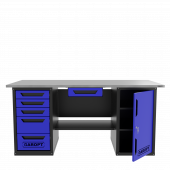 Верстак с ящиком двухтумбовый дверь/5 ящиков, синий 1800*700 Garopt, GT1800DY1Y5.blue