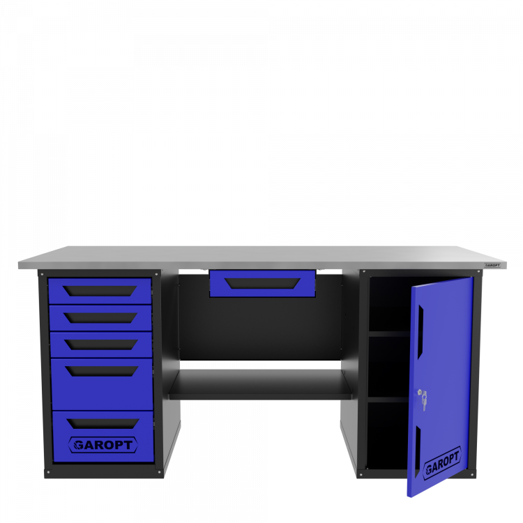 Верстак с ящиком двухтумбовый дверь/5 ящиков, синий 1800*700 Garopt, GT1800DY1Y5.blue