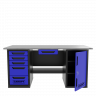 Верстак с ящиком двухтумбовый дверь/5 ящиков, синий 1800*700 Garopt, GT1800DY1Y5.blue