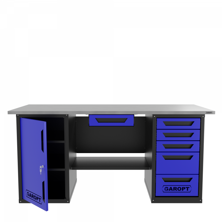 Верстак с ящиком двухтумбовый дверь/5 ящиков, синий 1800*700 Garopt, GT1800DY1Y5.blue