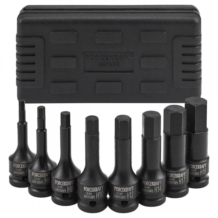 Набор головок-бит 6-гранных ударных 8пр.,1/2"(H5, H6, H8, H10, H12, H14, H17, H19), в кейсе Набор головок-бит 6-гранных ударных 8пр.,1/2"(H5, H6, H8, H10, H12, H14, H17, H19), в кейсе