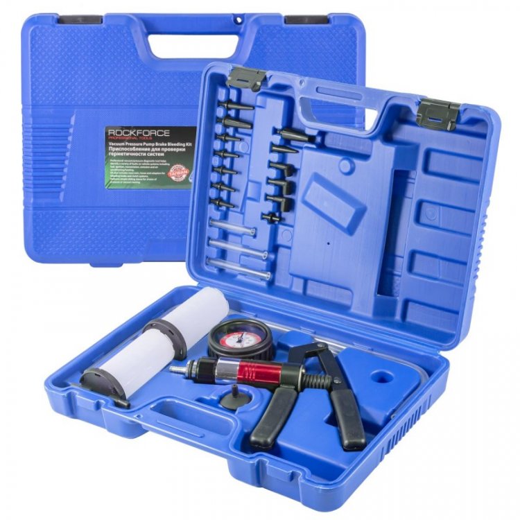 Приспособление для проверки герметичности систем (давление 0-3bar, вакуум -1 - 0 bar) в кейсе.