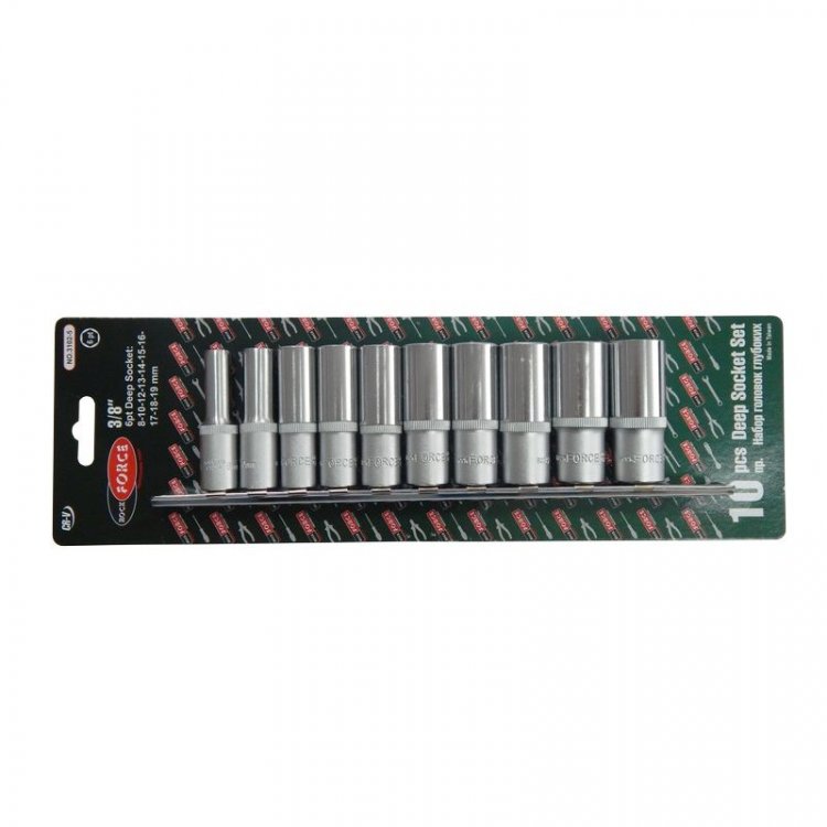 Набор головок глубоких, 6-гр., 10пр., 3/8" (8, 10, 12 -19мм) на планке Набор головок глубоких, 6-гр., 10пр., 3/8" (8, 10, 12 -19мм) на планке