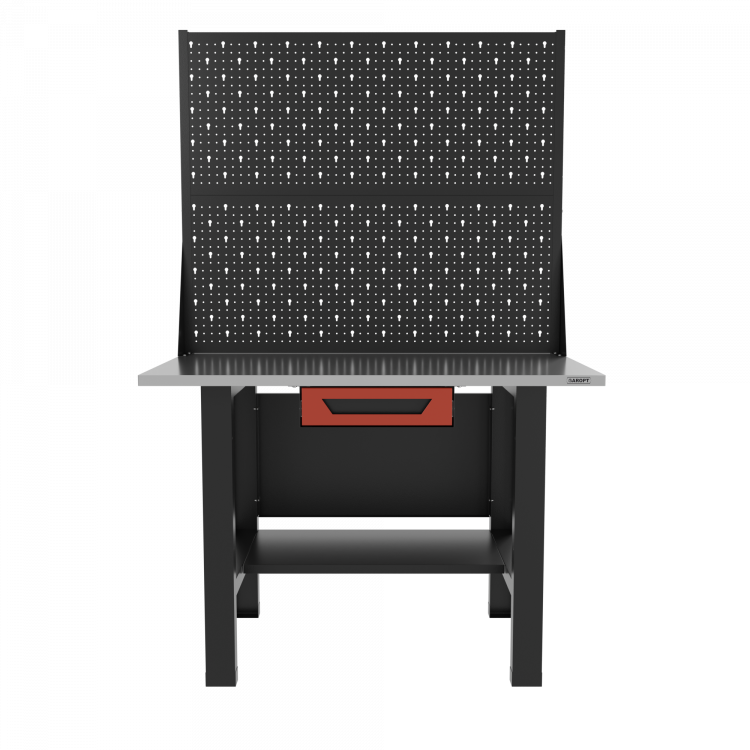 Верстак бестумбовый с ящиком и двумя экранами, красный/ Стол для слесарных работ 1200*700 GAROPT, Gt1200STY1PP2.red