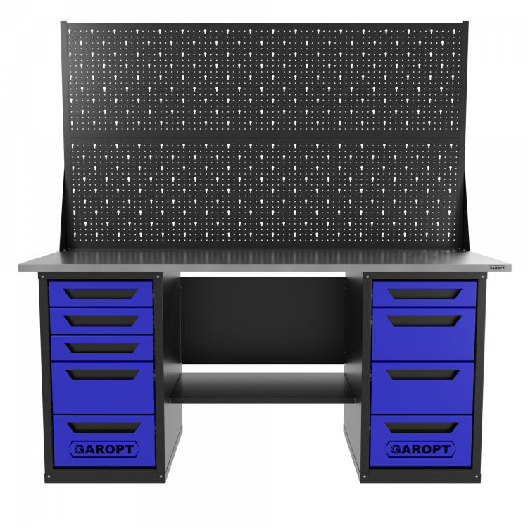 Верстак двухтумбовый 4 ящиков /5 ящиков с двумя экранами 1800*700 синий GAROPT, GT1800Y4Y5PP2.blue