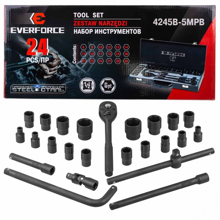 Набор инструментов 24пр. 1/2''(6гр.)(8-32мм) Набор инструментов 24пр. 1/2''(6гр.)(8-32мм)
