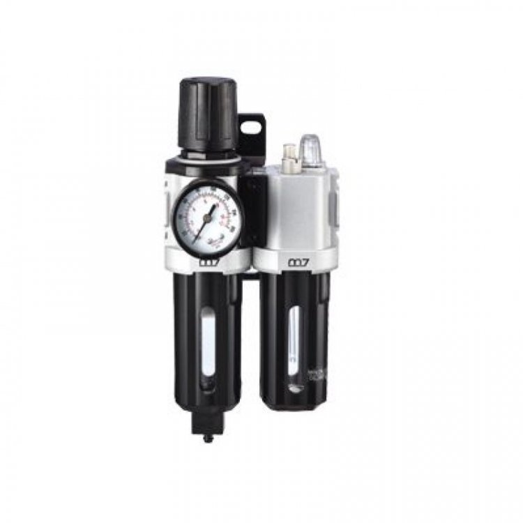 Блок подготовки воздуха (фильтр тонкой очистки + регулятор + маслодобавитель) 1/4" Пропускная способность 1100 л/мин Блок подготовки воздуха (фильтр тонкой очистки + регулятор + маслодобавитель) 1/4" Пропускная способность 1100 л/мин