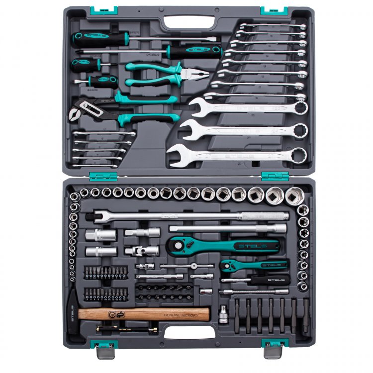 Набор инструментов 1/4", 1/2", CrV, S2, усиленный кейс, 119 предм, Stels Набор инструментов 1/4", 1/2", CrV, S2, усиленный кейс, 119 предм, Stels