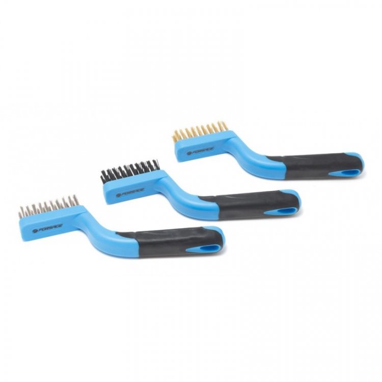 Набор щеток-мини по металлу в пластиковом корпусе с прорез. Рукоятками 3пр.(материал проволоки:нержавеющая сталь,латунь, 3х10 рядов)в блистере