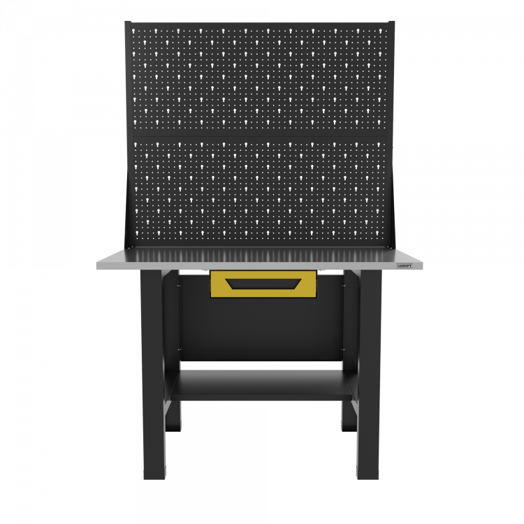 Верстак бестумбовый с ящиком и двумя экранами, желтый/ Стол для слесарных работ 1200*700 GAROPT, Gt1200STY1PP2.yell