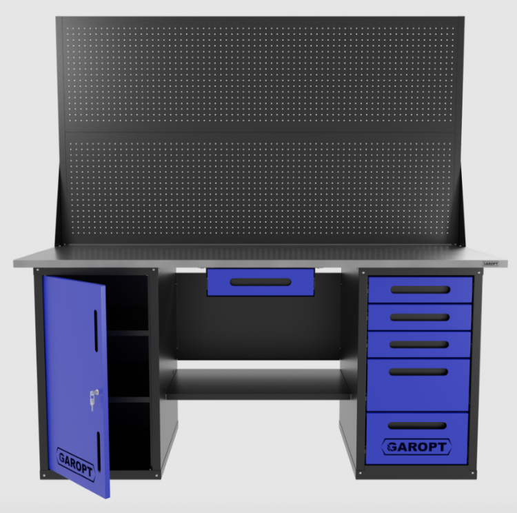 Верстак двухтумбовый дверь/5 ящиков с двумя экранами и ящиком, синий 1800*700 Garopt, GT1800DY1Y5PP2.blue Верстак двухтумбовый дверь/5 ящиков с двумя экранами и ящиком, синий 1800*700 Garopt, GT1800DY1Y5PP2.blue