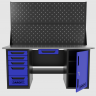 Верстак двухтумбовый дверь/5 ящиков с двумя экранами и ящиком, синий 1800*700 Garopt, GT1800DY1Y5PP2.blue
