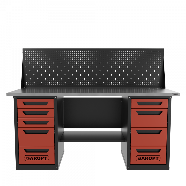 Верстак двухтумбовый 4 ящиков /5 ящиков с экраном 1800*700 красный GAROPT, GT1800Y4Y5PP.red