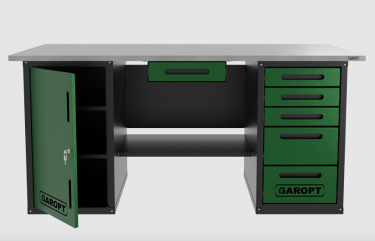 Верстак с ящиком двухтумбовый дверь/5 ящиков, зеленый 1800*700 Garopt, GT1800DY1Y5.green Верстак с ящиком двухтумбовый дверь/5 ящиков, зеленый 1800*700 Garopt, GT1800DY1Y5.green
