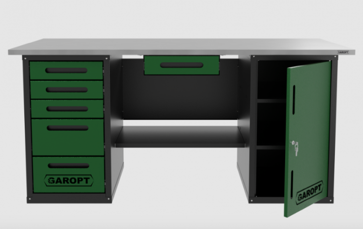 Верстак с ящиком двухтумбовый дверь/5 ящиков, зеленый 1800*700 Garopt, GT1800DY1Y5.green Верстак с ящиком двухтумбовый дверь/5 ящиков, зеленый 1800*700 Garopt, GT1800DY1Y5.green