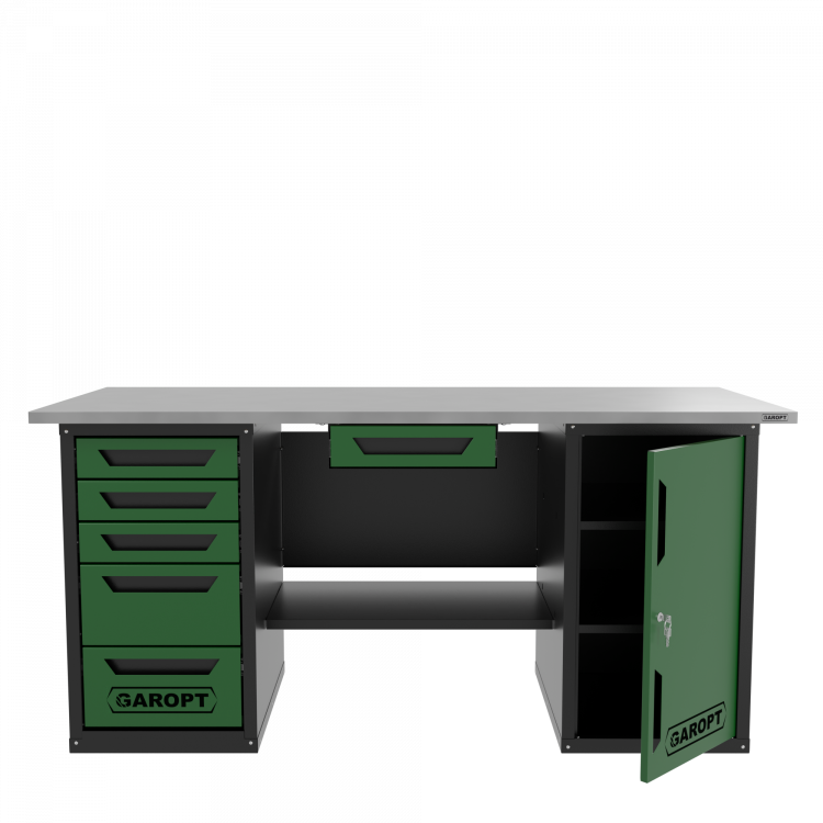 Верстак с ящиком двухтумбовый дверь/5 ящиков, зеленый 1800*700 Garopt, GT1800DY1Y5.green
