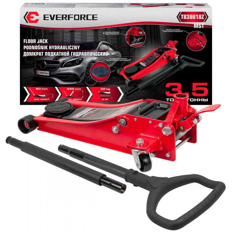 Домкрат подкатной гидравлический 3.5т (h min 80мм, h max 495мм) Домкрат подкатной гидравлический 3.5т (h min 80мм, h max 495мм)