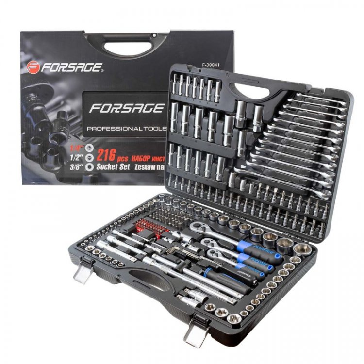 Набор инструментов 216пр. 1/4", 3/8", 1/2" трещотка с улучшенным силовым механизмом (6гр.)(4-32мм)