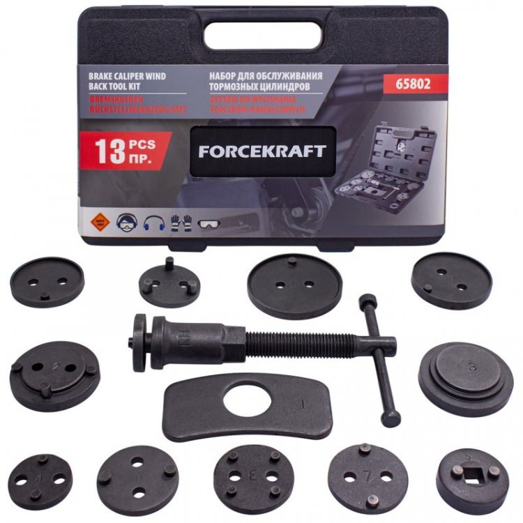 Набор инструментов для обслуживания тормозных цилиндров (правосторонняя резьба) 13пр., в кейсе Набор инструментов для обслуживания тормозных цилиндров (правосторонняя резьба) 13пр., в кейсе