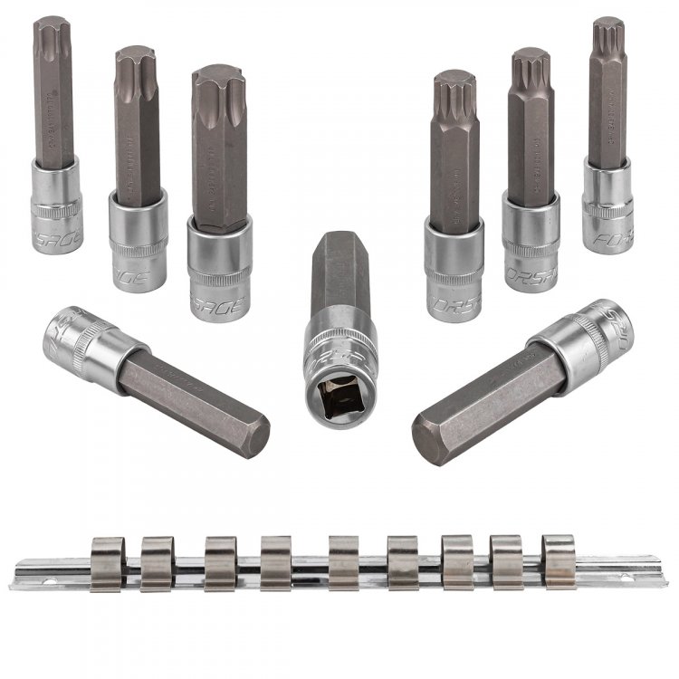 Набор головок-бит разнопрофильных Spline&Torx&Hex, 9 пр.(М14,М16,М18,Т70,Т80,Т100,Н14,Н17,Н19мм; L-100мм) 1/2", на планке Набор головок-бит разнопрофильных Spline&Torx&Hex, 9 пр.(М14,М16,М18,Т70,Т80,Т100,Н14,Н17,Н19мм; L-100мм) 1/2", на планке