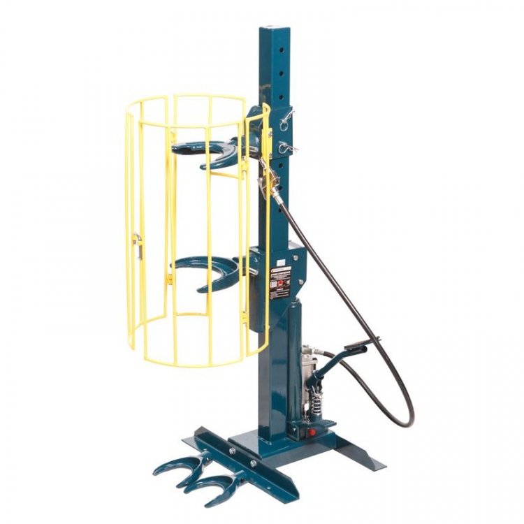 Стяжка пружин пневмогидравлическая напольная с  двумя комплектами получаш и навесным защитным каркасом (усилие стяжки 1т, рабочий диапазон 210-570мм,