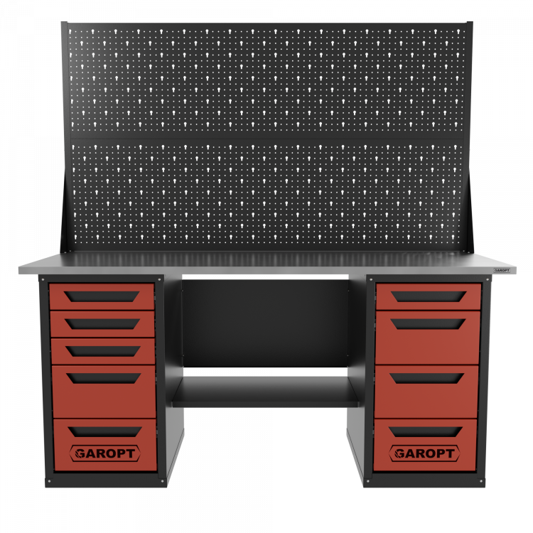 Верстак двухтумбовый 4 ящиков /5 ящиков с двумя экранами 1800*700 красный GAROPT, GT1800Y4Y5PP2.red