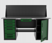 Верстак двухтумбовый дверь/5 ящиков с экраном и ящиком, зеленый 1800*700 Garopt, GT1800DY1Y5PP.green
