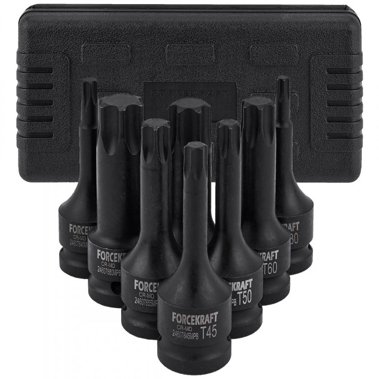 Набор головок-бит TORX ударных 8пр.,1/2"(T30, T40, T45, T50, T55, T60, T70, T80), в кейсе Набор головок-бит TORX ударных 8пр.,1/2"(T30, T40, T45, T50, T55, T60, T70, T80), в кейсе