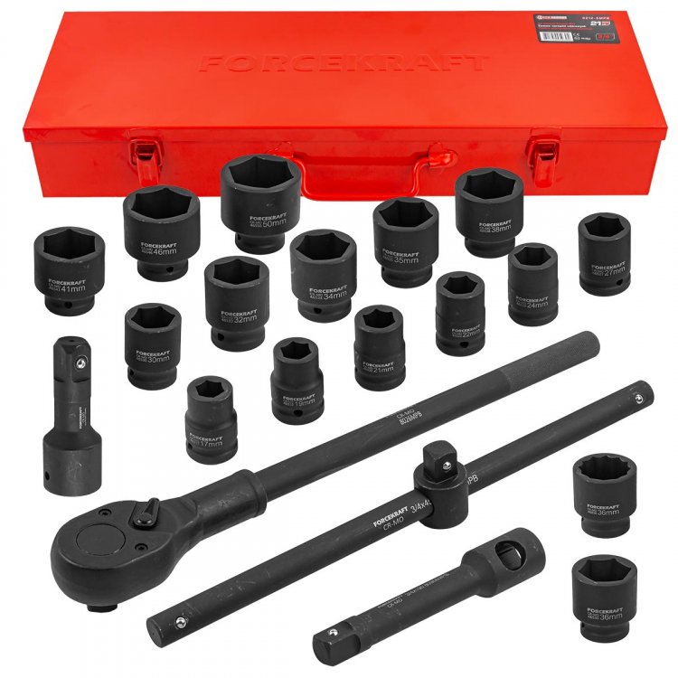 Набор инструментов ударных 21пр, 3/4" (6гр.)(17,19,21,22,24,27,30,32,34,35,36,36-12гр.,38,41,46,50мм), в метал. кейсе