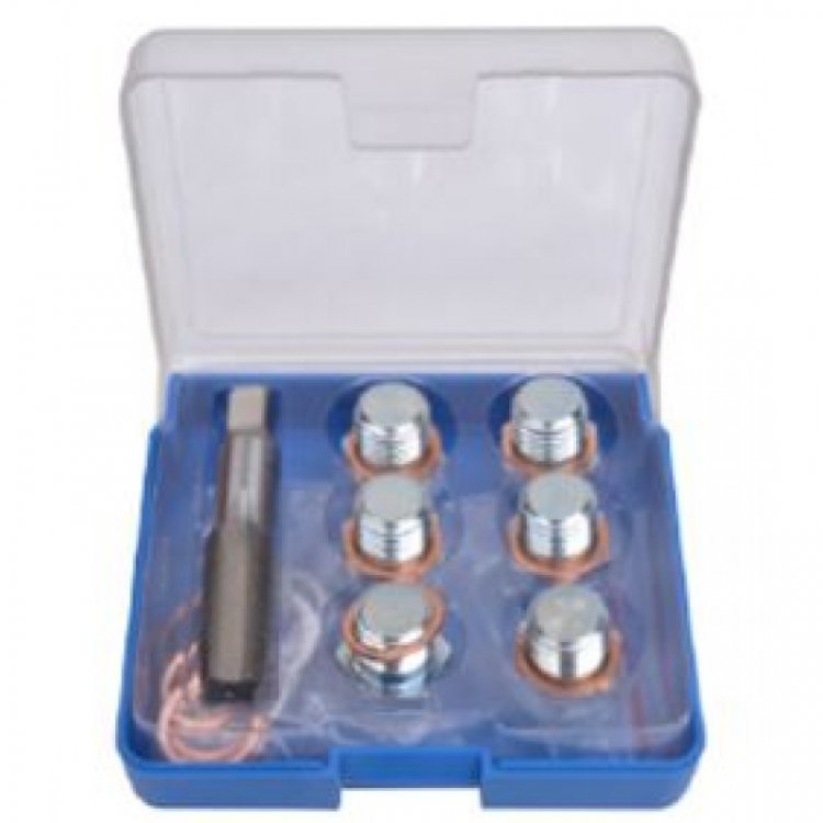 Набор для восстановления резьбы сливного отверстия поддона: M15х1,5мм (13пр.) в футляре.