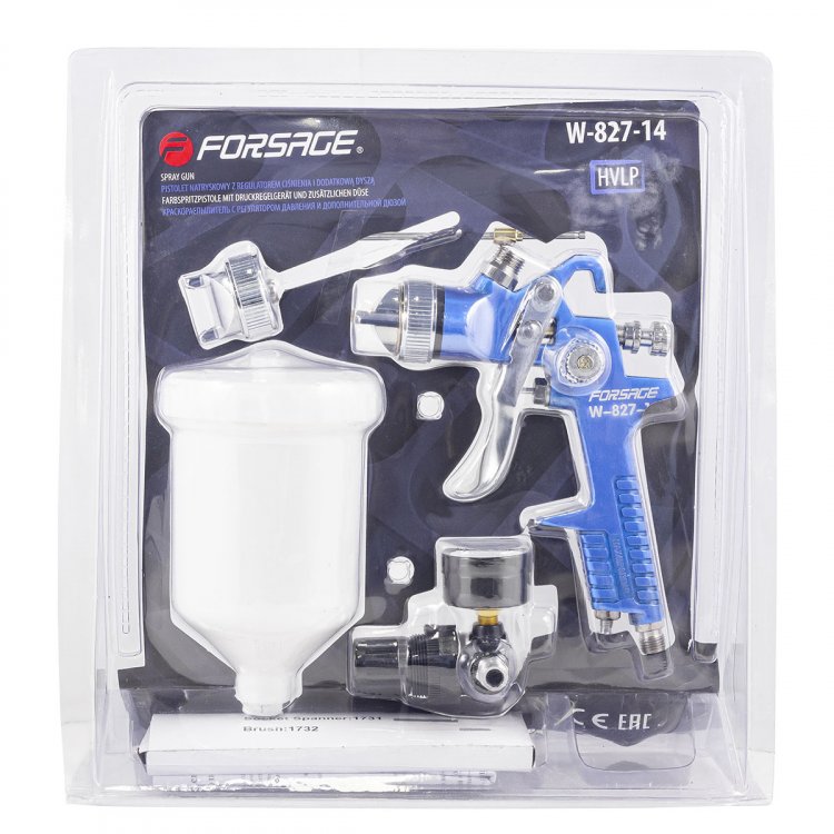 Краскораспылитель с верхним пластиковым бачком,регулятором давления и доп.-ой дюзой (600мл,1.4/1.7мм,2.0-4.0Bar,факел 180-250мм,400л/мин),в блистере Краскораспылитель с верхним пластиковым бачком,регулятором давления и доп.-ой дюзой (600мл,1.4/1.7мм,2.0-4.0Bar,факел 180-250мм,400л/мин),в блистере