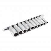 Набор головок глубоких 10пр. 3/8" (12гр.)(8,10,12-19мм.) на планке Набор головок глубоких 10пр. 3/8" (12гр.)(8,10,12-19мм.) на планке