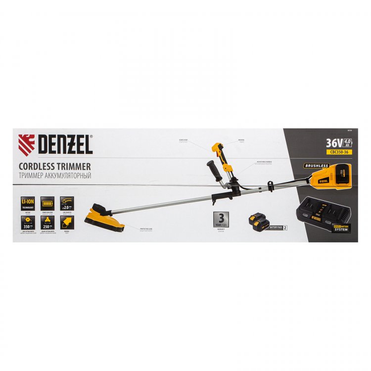 Триммер аккумуляторный бесщет. CBC350-36, Li-ion, 36 В, 350 мм// Denzel Триммер аккумуляторный бесщет. CBC350-36, Li-ion, 36 В, 350 мм// Denzel