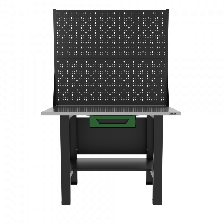 Верстак бестумбовый с ящиком и двумя экранами, зеленый/ Стол для слесарных работ 1200*700 GAROPT, Gt1200STY1PP2.green