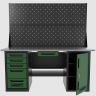 Верстак двухтумбовый дверь/5 ящиков с двумя экранами и ящиком, зеленый 1800*700 Garopt, GT1800DY1Y5PP2.green