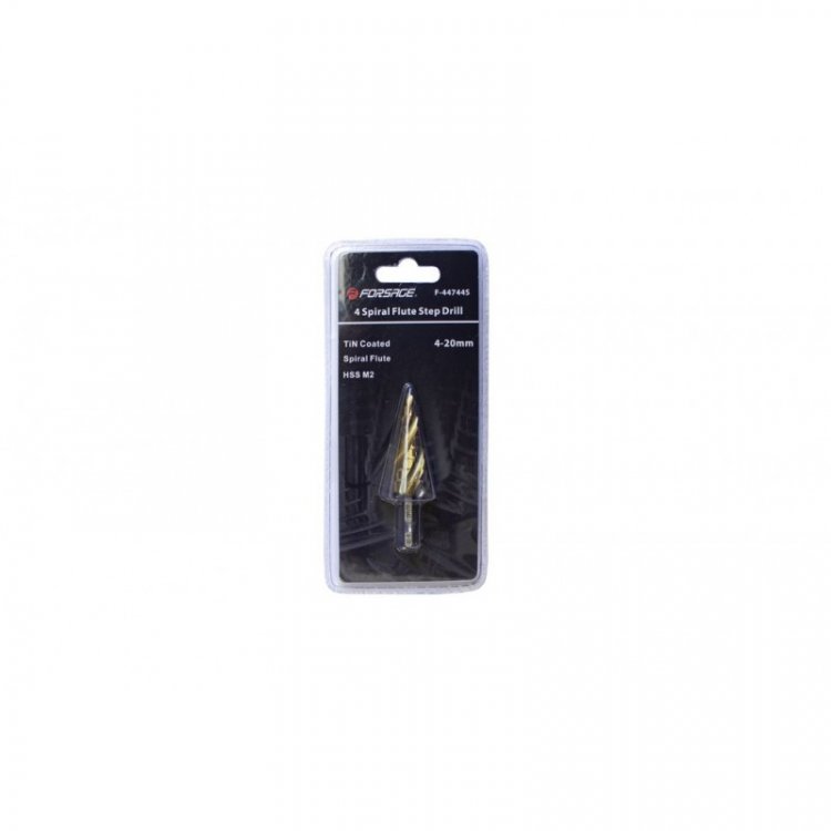 Сверло ступенчатое спиральное TIN HSS M2(4-20мм), в блистере