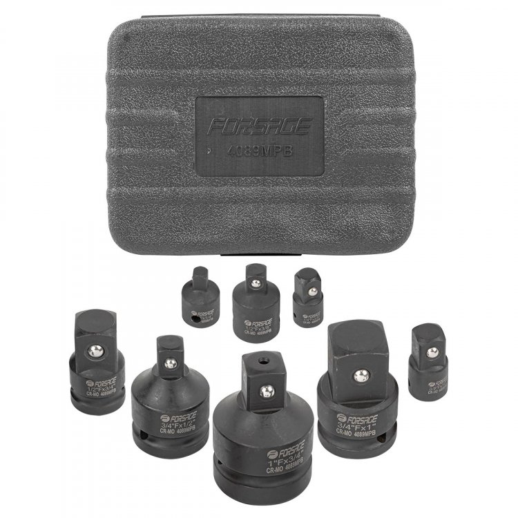 Набор адаптеров ударных,8пр(1/4(F)x3/8"(M),3/8(F)x1/4"(M),3/8(F)x1/2"(M),1/2(F)x3/8"(M),1/2(F)x3/4"(M),3/4(F)x1/2"(M),3/4(F)x1"(M),1(F)x3/4"(M)в кейсе