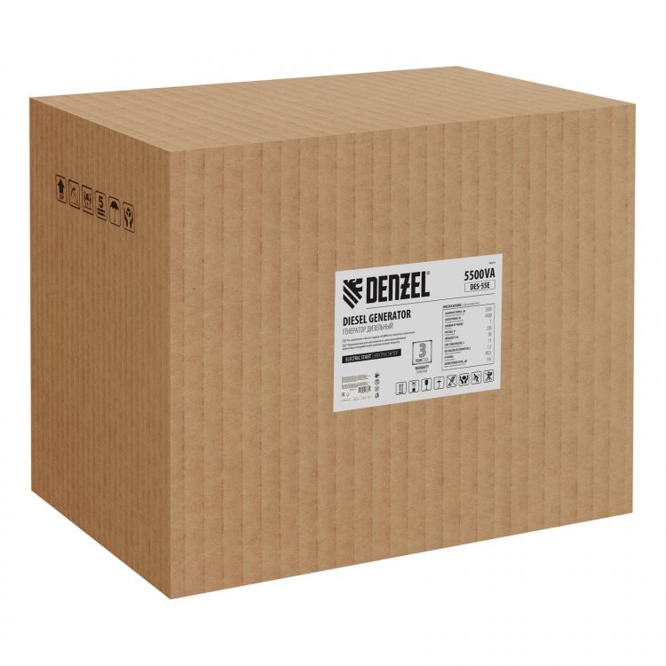 Генератор дизельный DES-55E, 5,5 кВт, 230 В, 11 л, электростартер// Denzel Генератор дизельный DES-55E, 5,5 кВт, 230 В, 11 л, электростартер// Denzel