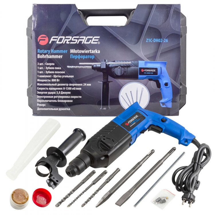 Перфоратор электрический(сверла 5,7,8х140мм;зубило плоское20х220мм,пика;уголь-е щетки;220V;50/60Гц;800W;0-1300 об/мин;2.8Дж,maxØ сверл.-24мм)в кейсе Перфоратор электрический(сверла 5,7,8х140мм;зубило плоское20х220мм,пика;уголь-е щетки;220V;50/60Гц;800W;0-1300 об/мин;2.8Дж,maxØ сверл.-24мм)в кейсе