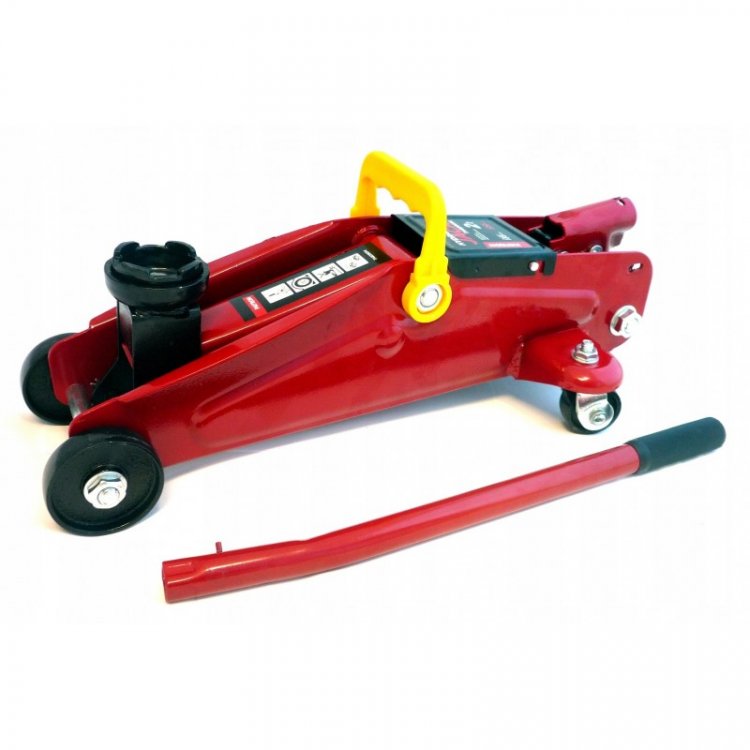 Домкрат подкатной гидравлический с усиленным корпусом "Profi" 2т (дополнительные ребра жесткости, h min 135мм, h max 320мм), в кейсе