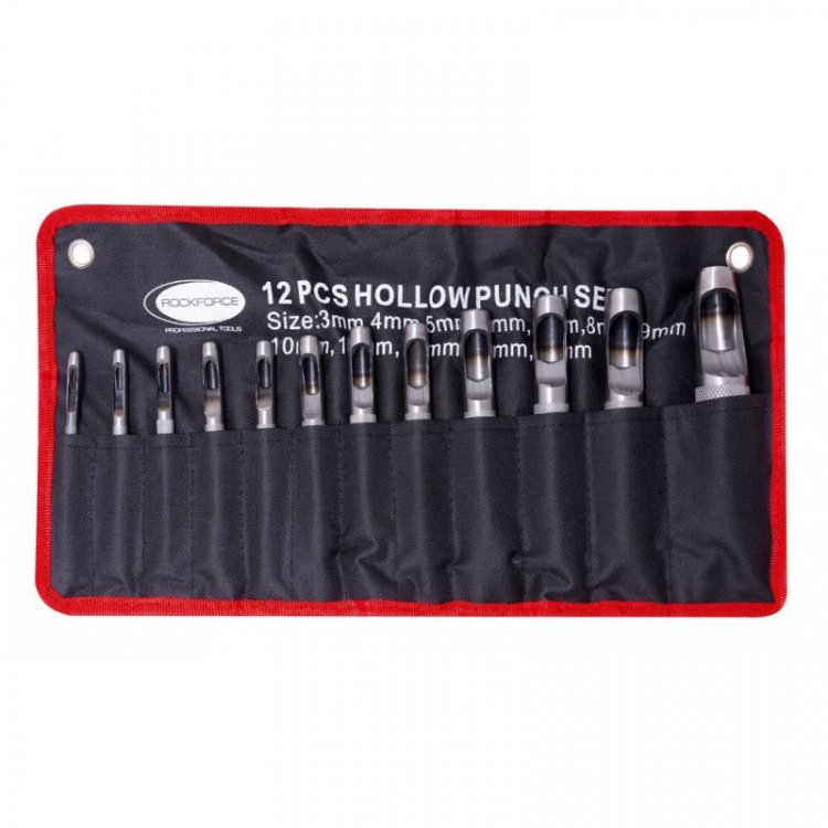 Набор пробойников, 12пр.(3-10, 12, 14, 16, 19мм), на полотне