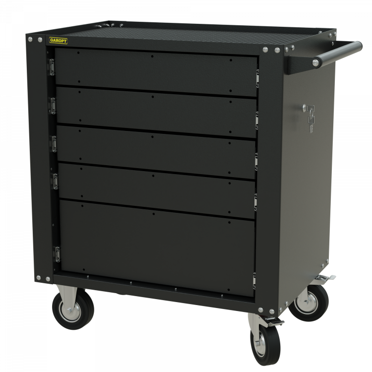 GTS5 Тележка инструментальная Garopt 5 ящиков, БЕЗ ЦВЕТОВЫХ ФАСАДОВ, центральный замок, увеличенные колеса, доводчики, GAROPT  Серия "Standart"
