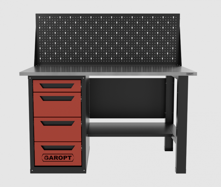 Верстак однотумбовый 4 ящика с экраном красный1400*700 Garopt, GT1400STY4PP.red